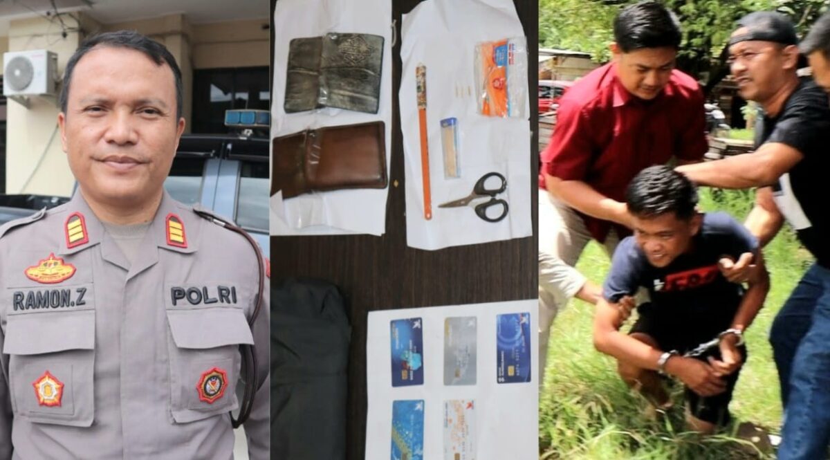 Kolase foto Kapolsek Pringsewu Kota AKP Ramon Zamora, barang bukti yang diamankan dan saat tersangka ditangkap dekat pesawahan, Selasa 11 November 2025 | Dok. Ist/Media Prioritastv.com.