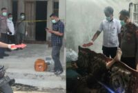 Kolase foto saat anggota kepolisian melakukan proses identifikasi dan jasad korban ketika masih berada diatas kursi, Rabu 12 November 2025 | Dok. Humas Polres Pringsewu.