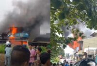 Kolase foto saat api berkobar di gudang bengkel krisna, Kemiling, Bandar Lampung, Kamis 13 November 2025 | Ist-warga/Media Prioritastv.com.