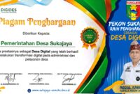 Piagam Penghargaan Desa Digital, Pekon Sukajaya, Semaka, Tanggamus | Dok. Web Desa Sukajaya.