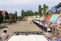 Apel gelar pasukan Polres Tanggamus bersama instansi terkait jelang pelaksanaan Operasi Zebra Krakatau 2025 di Lapangan Mapolres setempat, Senin 17 November 2025 | Dok. Humas Polres Tanggamus.