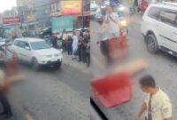 Kolase foto saat korban terekam kamera warga dalam video kecelakaan di Jalan Jend. A. Yani, Sidoharjo, Pringsewu, Senin 17 November 2025 | Dok. Warga/Media Prioritastv.com.