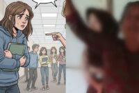 Kolase foto ilustrasi perudungan pelajar dan tangkapan layar video saat ibu diduga pelaku memberikan penjelasan kepada sang perekam video, Selasa 18 November 2025 | Ilustrasi Media Prioritastv.com.