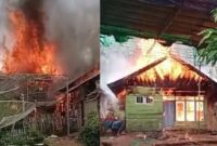 Kolase foto saat kobaran api melalap rumah milik Nasrudin di Pekon Sirna Galih, Ulu Belu, Tanggamus, Rabu 19 November 2025 | Dok. Warga/Media Prioritastv.com.
