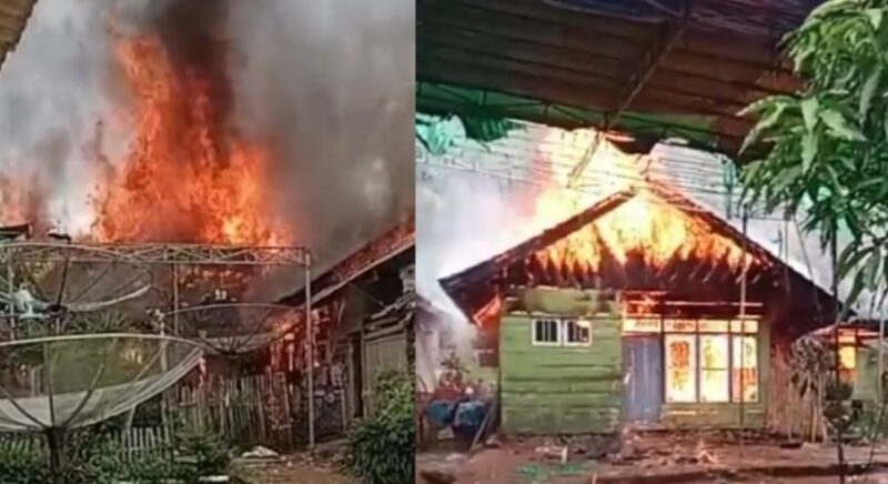 Kolase foto saat kobaran api melalap rumah milik Nasrudin di Pekon Sirna Galih, Ulu Belu, Tanggamus, Rabu 19 November 2025 | Dok. Warga/Media Prioritastv.com.