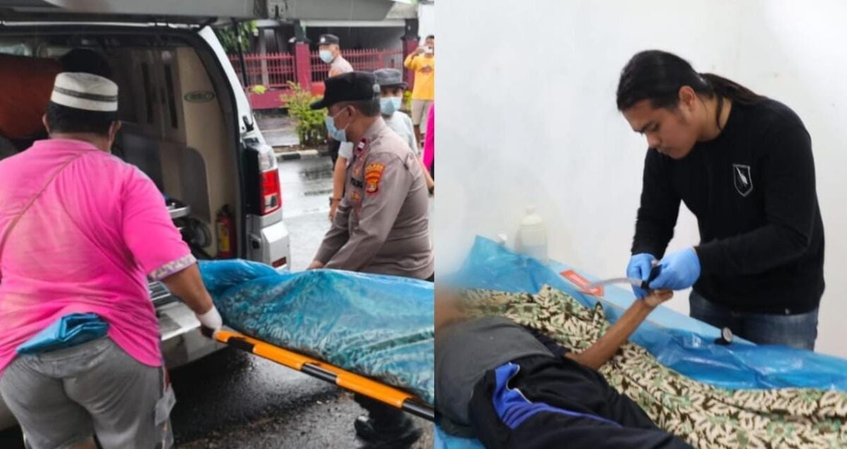 Kolase foto saat jenazah pria anonim di rumah kosong Kota Agung Tanggamus saat dievakuasi Jumat 28 November 2025 dan saat dilakukan identifikasi di RSUD Batin Mangunang, Sabtu 29 November 2025 | Dok. Humas Polres Tanggamus.