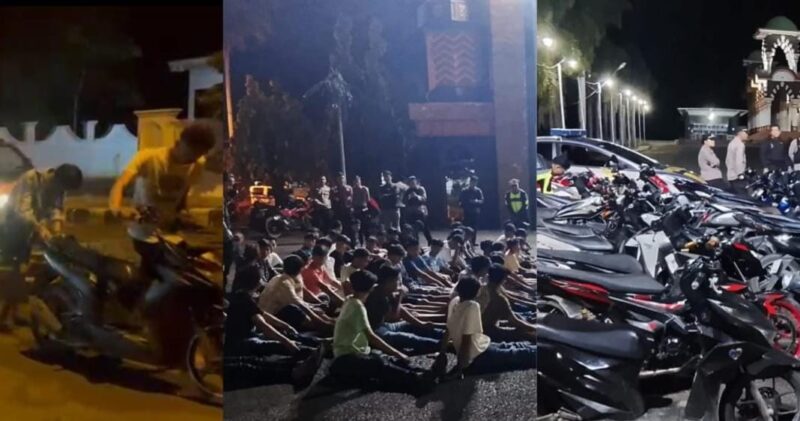Kolase foto saat para remaja terjaring razia Polres Tanggamus dan saat diberikan pembinaan serta sepeda motor yang berhasil diamankan, Sabtu 29 November 2025, malam | ist/Media Prioritastv.com.