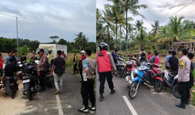 Polsek Sukoharjo saat merazia para remaja yang diduga terlibat balap liar di Pekon Sriwungu, Banyumas, Pringsewu, Sabtu 29 November 2025, sore | Dok. Humas Polres Pringsewu.