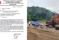 Kolase foto surat Sekda Tanggamus ke Provinsi dan lokasi tambang yang ditulis media online |