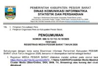 Pengumunan Registrasi Kerjasama Media Pesisir Barat 2026 | Dok. Diskominfotiksan Pesibar.