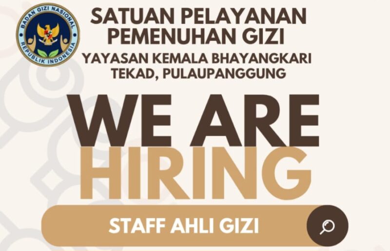 Lowongan Ahli Gizi di SPPG Tekad, Pulau Panggung, Tanggamus.
