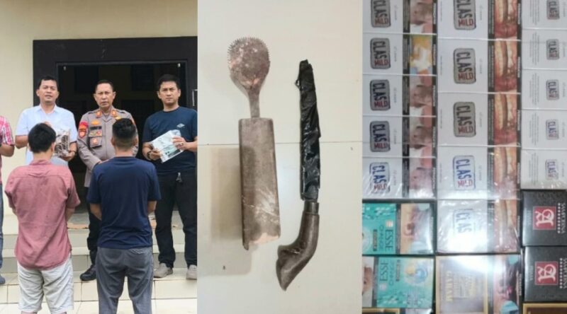 Kolase foto saat ditangkap Polsek Kota Agung dan barang bukti yang diamankan Polsek Kota Agung, Selasa 25 November 2025 | Dok. Humas Polres Tanggamus.