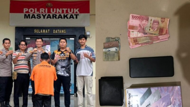Kolase foto saat terangka Agung ditunjukan kepada awak media, Jumat 21 November 2025 dan barang bukti yang diamanakan | Dok. Humas Polres Tanggamus.