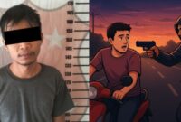 Kolase foto saat tersangka hendak dijebloskan penjara dan ilustrasi pembegalan seperti yang dilaporkan tersangka pada 19 November 2025 | ist/Media Prioritastv.com.