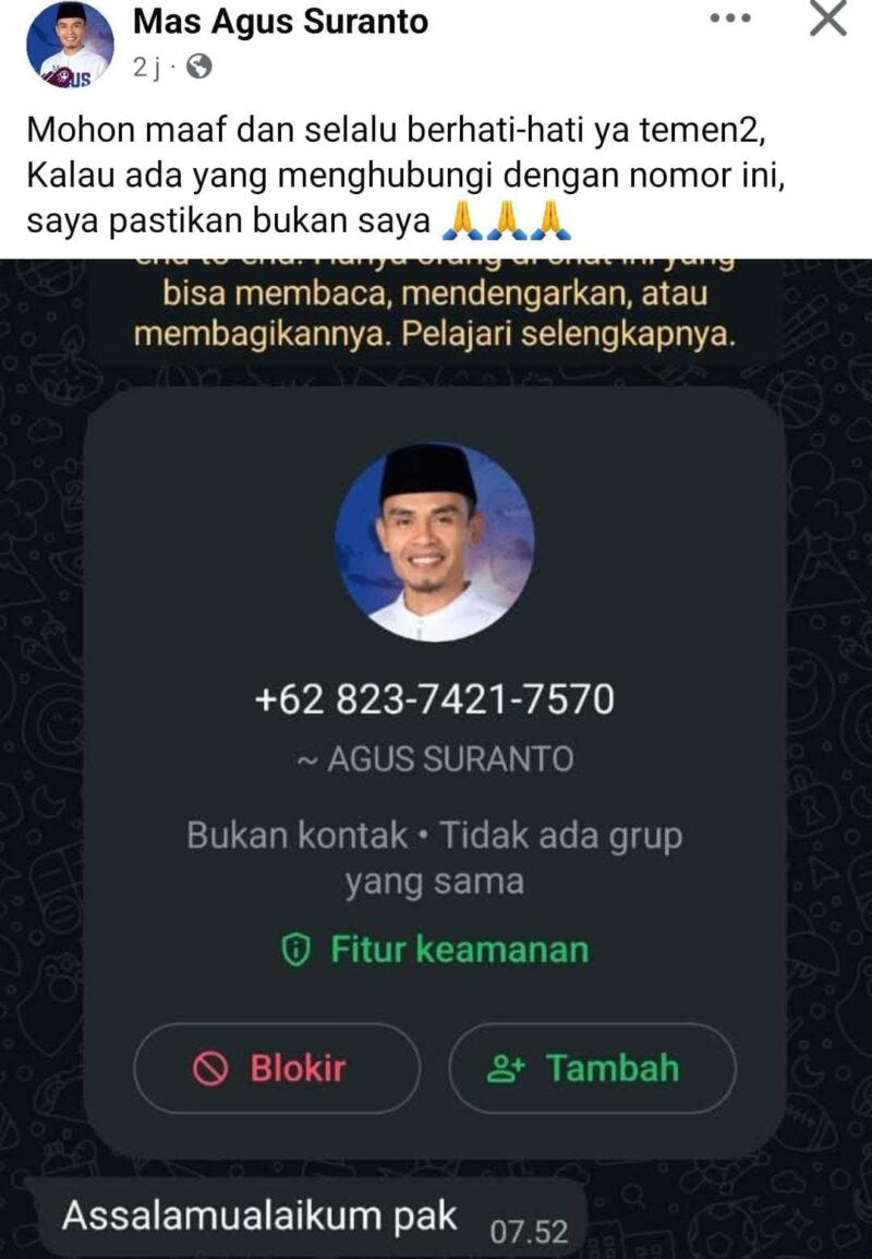 Tangkapan layar klarifikasi Wakil Bupati Agus Suranto di akun facebooknya, Sabtu 6 Desember 2025 |