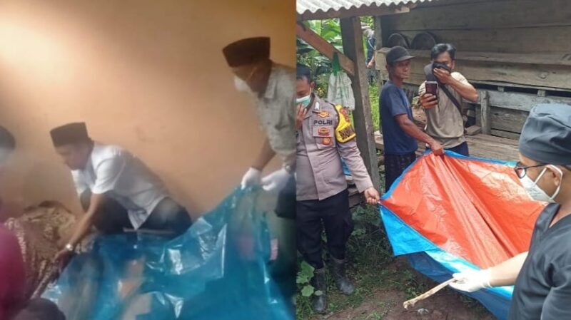Kolase foto saat petugas melakukan evakuasi jenazah Lansia di rumah kosong wilayah Pasar Madang, Kota Agung dan saat evakuasi tulang belulang Lansia di Dusun Tanjung Senang, Pekon Gedong Cukuh Balak, Jumat 38 November 2025 | Dok. Humas Polres Tanggamus.