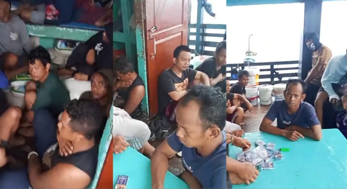 Para ABK yang diselamatkan salah satu kapal usai terbakar di Perairan Lampung, Sabtu 20 Desember 2025 | Dok. Basarnas Lampung.