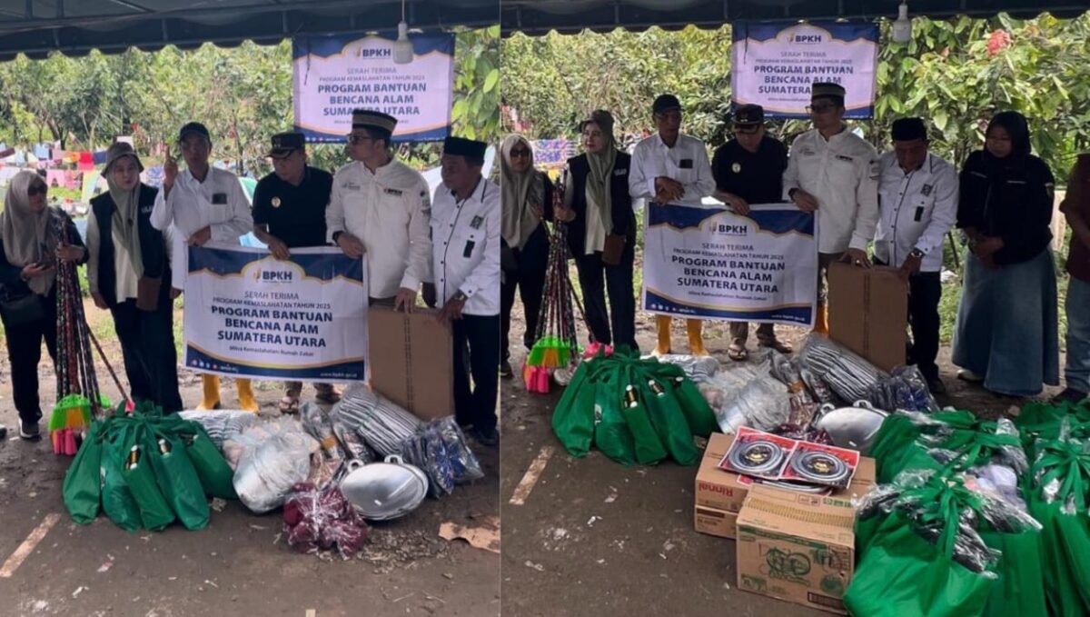 Kolase foto penyerahan bantuan Kepala BPKH dan Komisi VIII DPR-RI di Tapanuli Selatan, Sumatera Utara, Jumat 19 Desember 2025.