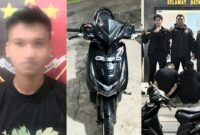 Kolase foto tersangka Leo Pratama, sepeda motor milik korban saat Leo bersama MYI ditangkap Polsek Pulau Panggung, Selasa 16 Desember 2025 | Dok. Polsek Pulau Panggung.