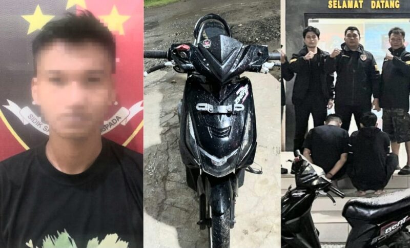 Kolase foto tersangka Leo Pratama, sepeda motor milik korban saat Leo bersama MYI ditangkap Polsek Pulau Panggung, Selasa 16 Desember 2025 | Dok. Polsek Pulau Panggung.