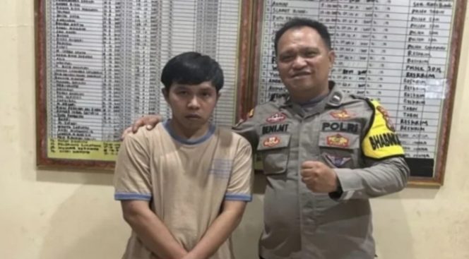 Tersangka S yang ditangkap Bhabinkamtibmas Polsek Kalianda di Pulau Sebesi, Lampung Selatan | ist/Media Prioritastv.com.