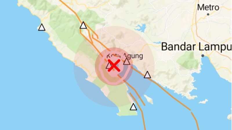 Gempa magnitudo 2,6 yang mengguncang wilayah perairan barat daya Tanggamus, Lampung, Kamis (4/12/2025) pukul 07.03 WIB | Dok. BMKG Lampung.