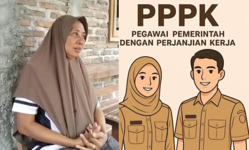 Kolase foto saat Sawiyah menceritakan kisahnya hendak diceraikan usai suaminya akan dilantik PPPK, Rabu 31 Desember 2025 dan ilustrasi kelulusan PPPK.