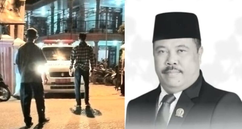 Kolase foto saat kedatangan mobil ambulans membawa jenazah almarhum, Senin 12 Januari 2026, malam dan foto semasa hidup almarhum H. Nursahbana | Herdi/Media Prioritastv.com.