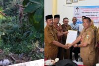 Kolase foto tumpukan sampah berada di atas mata air batu keramat yang diabadikan warga dan penyerahan hasil Musrenbang Pekon Batu Keramat oleh Kakon Masrantok kepada perwakilan Kecamatan Kota Agung Timur, Rabu 14 Januari 2025 | Asrul Ariski/Media Prioritastv.com.