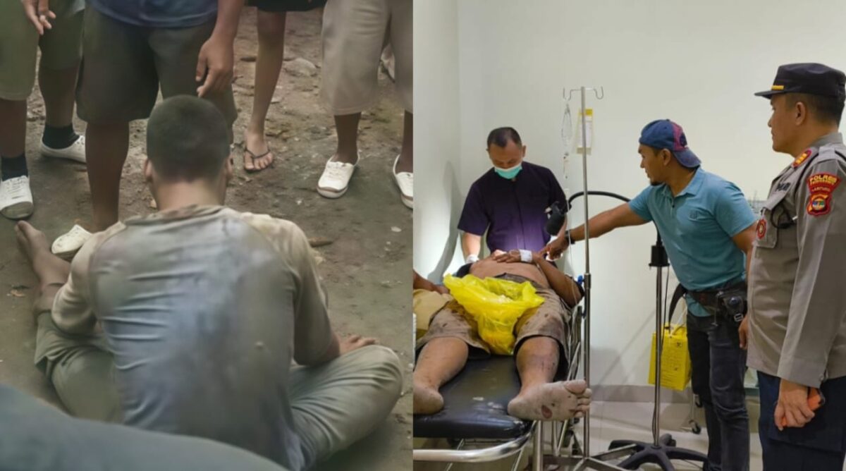 Kolase foto terduga pelaku usai diamankan massa dan kondisi korban saat berada di Rumah Sakit Surya Asih Pringsewu, Senin 19 Januari  2026 | Dok. Humas Polres Pringsewu.