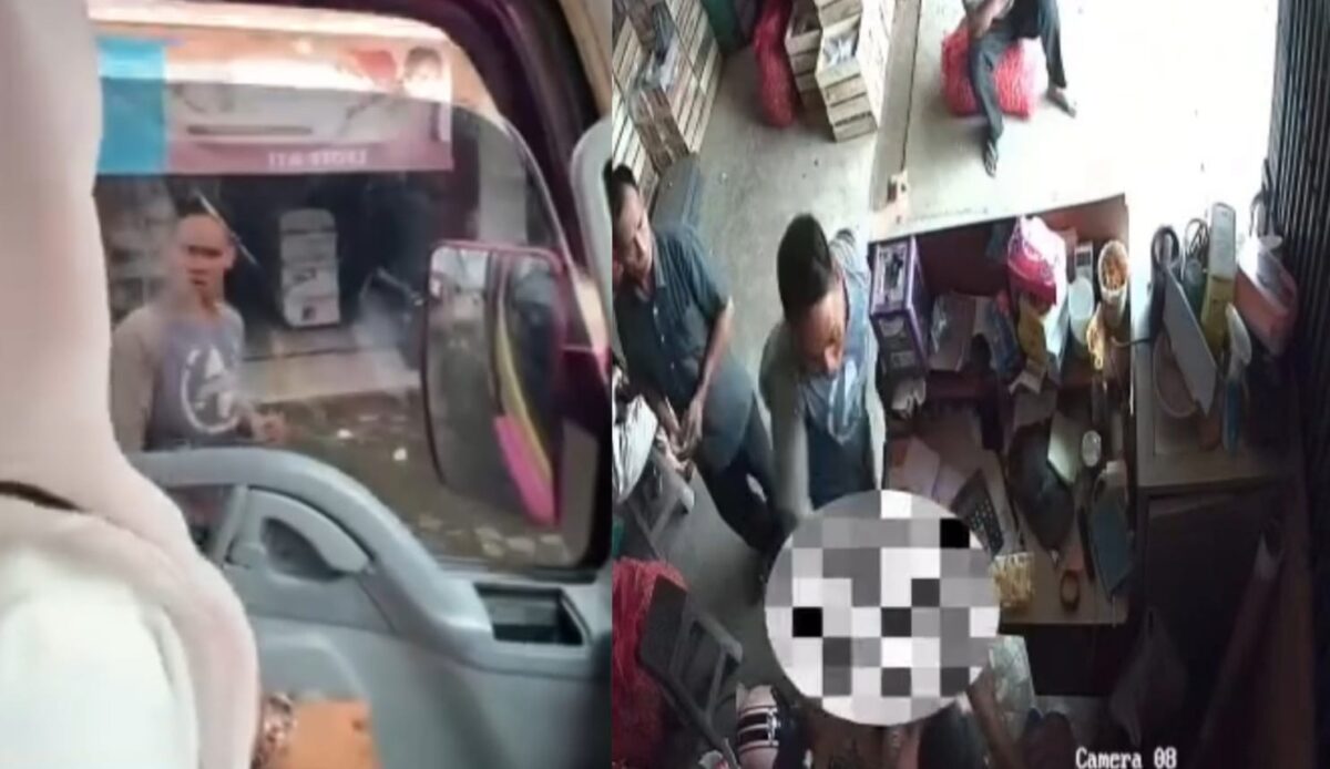 Kolase foto saat istri korban memperingatkan pelaku agar tidak datang ke tokonya yang saa itu juga pelaku mengancam korban dan ketika peristiwa penusukan yang terekam CCTV pada Senin 19 Januari 2026 siang | ist/Media Prioritastv.com.