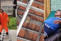 Kolase foto saat persiapan evakuasi sarang tawon dan saat salah satu petugas mendapatkan perawatan medis usai tersengat 8 tawon vespa di Gisting, Tanggamus, Rabu 21 Januari 2026 | Dok. Damkarmat Tanggamus.