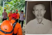 Kolase foto saat tim pencari melaksanakan koordinasi dan pas foto mbah Kaliman yang dibagikan Humas Polres Pringsewu, Kamis 22 Januari 2026 | ist/Media Prioritastv.com.