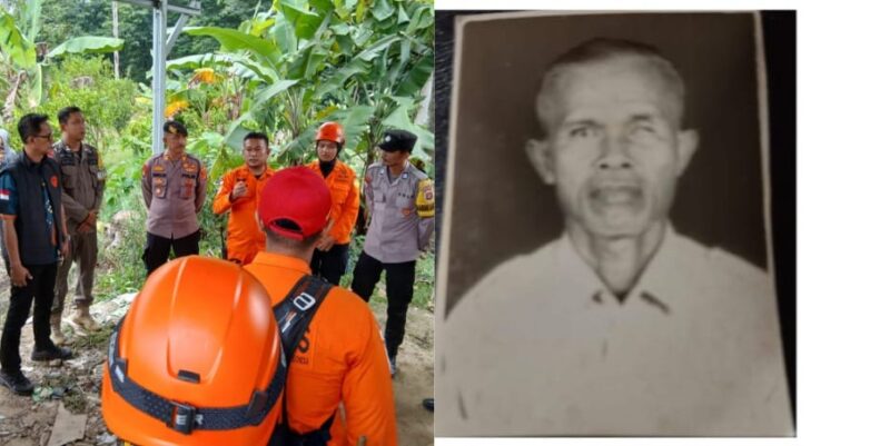 Kolase foto saat tim pencari melaksanakan koordinasi dan pas foto mbah Kaliman yang dibagikan Humas Polres Pringsewu, Kamis 22 Januari 2026 | ist/Media Prioritastv.com.