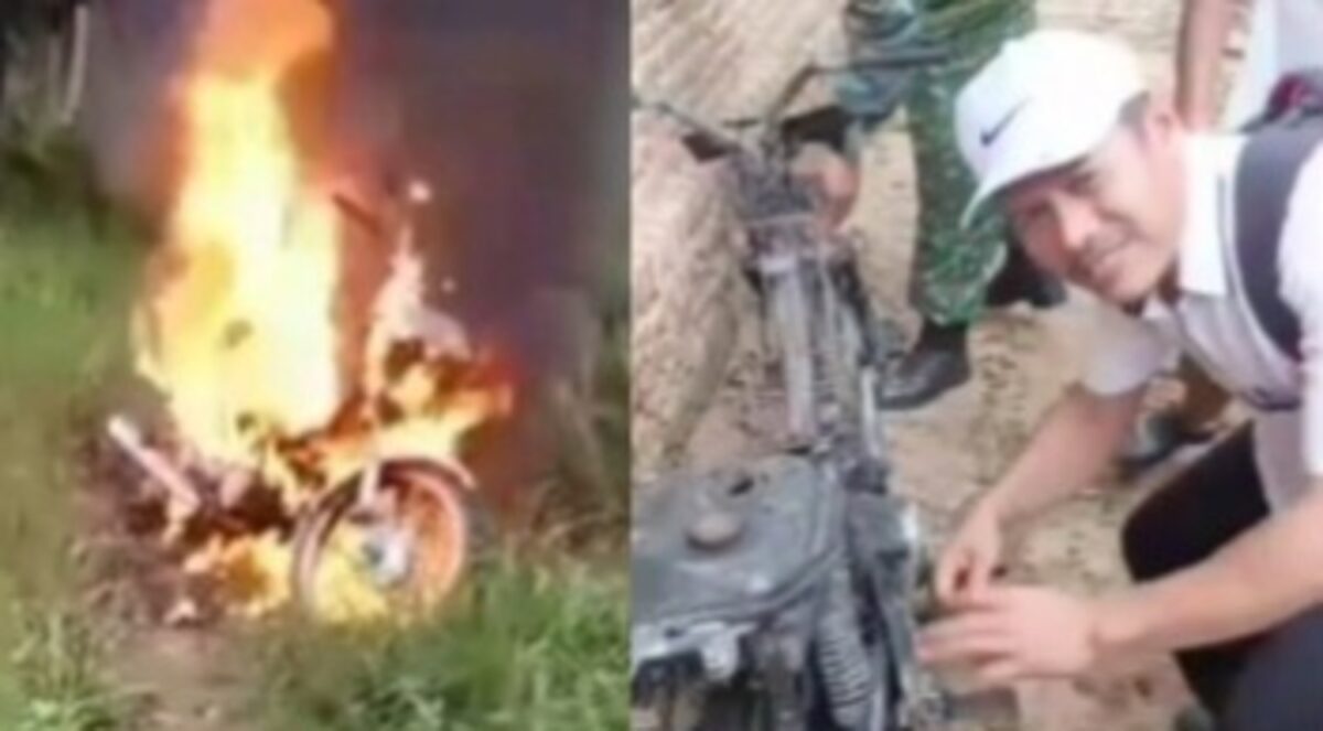 Kolase foto saat motor korban dibakar pelaku pencurian dan kondisi setelah dievakuasi, Rabu 28 Januari 2026 | ist/Media Prioritastv.com.