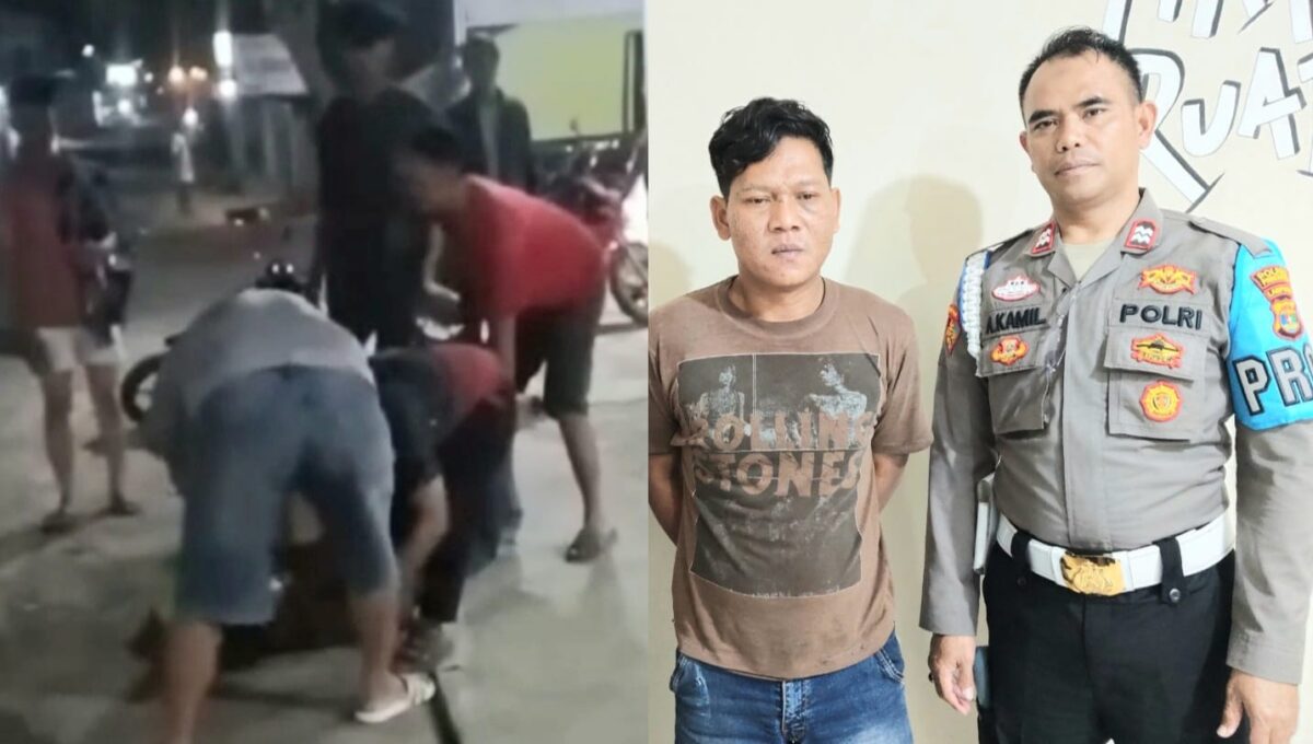 Kolase foto terduga pelaku saat diamankan warga dan saat terduga telah ditetapkan tersangka sebelum dijebloskan ke sel tahanan, Kamis 29 Januari 2026 | ist/Media Prioritastv.com.
