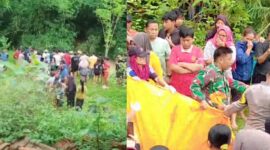 Kolase foto warga berkumpul saat ditemukannya sosok jenazah yang disebut merupakan mbah Kaliman yang hilang sejak Senin 19 Januari 2026 dan saat evakuasi jenazah, Minggu 1 Februari 2026 | ist/Media Prioritastv.com.