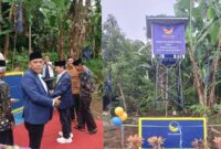 Kolase foto saat Ketua DPD NasDem Tanggamus Kurnain menunjukan lokasi sumur dan sumur yang diresmikan Ketua DPW Nasdem Herman H.N, Sabtu 31 Januari 2026 | Dok. DPD NasDem Tanggamus.