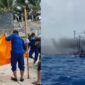 Kolase foto temuan mayat tanpa kepala di Pantai Walur, Pesisir Barat, Minggu 1 Februari 2026 dan saat KM  Maulan 3.0 yang terbakar di Perairan Tanggamus pada 21 Desember 2025, lalu |