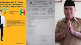 Kolase foto undangan pelatihan dan kertas yang diberikan kepada peserta seleksi Magang IM Jepang dengan rincian biaya juga nomor rekining serta (kanan) Bupati Tanggamus H. Moh. Saleh Asnawi | ist/Media Prioritastv.com.
