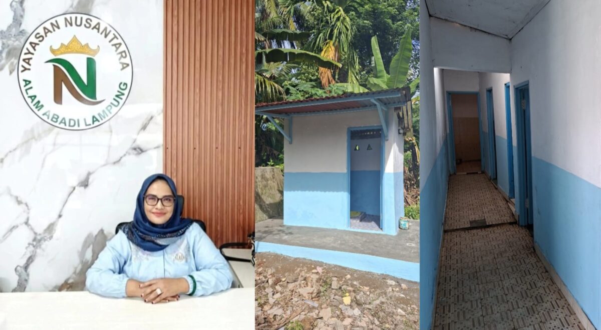 Kolase foto Ketua Yayasan Nusantara Abadi Lampung dan toilet SD/TK yang mendapatkan program renovasi, Jumat 6 Februari 2026 | Dok. Yayasan Nusantara Abadi Lampung.