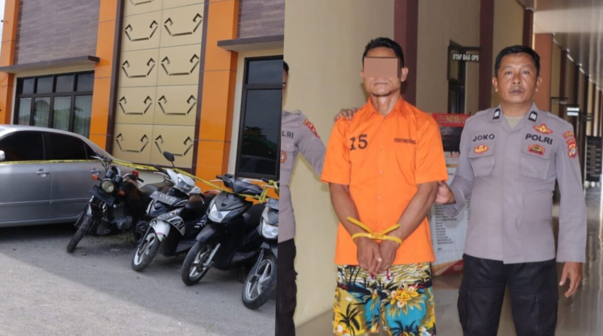 Kolase foto barang bukti yang diamankan polisi dan tersangka AS yang akan dijebloskan ke sel tahanan, Sabtu 7 Februari 2026 | Dok. Humas Polres Pringsewu.