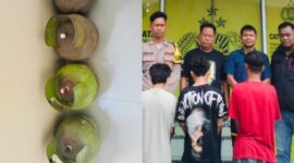 Kolase foto barang bukti tabung gas yang berhasil diamankan dan ketiga terduga pelaku yang diamankan sebelum dijebloskan sel tahanan, Senin 9 Februari 2026 | Dok. Humas Polres Tanggamus.