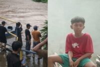 Kolase foto saat warga dan petugas melakukan pengamatan di bendungan Banjar Agung Ilir, Pugung dan foto Adit yang beredar di media sosial, Senin 16 Februari 2026 | ist/Media Prioritastv.com.