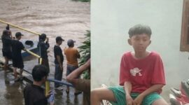 Kolase foto saat warga dan petugas melakukan pengamatan di bendungan Banjar Agung Ilir, Pugung dan foto Adit yang beredar di media sosial, Senin 16 Februari 2026 | ist/Media Prioritastv.com.
