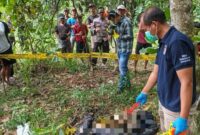 Polisi saat melakukan identifikasi penemuan kerangka manusia di Kampung Gunung Agung, Terusan Nunyai, Lampung Tengah, Minggu 15 Februari 2026 | Dok. Humas Polres Lampung Tengah.