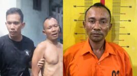 Kolase foto saat Tusimin baru ditangkap di kediamannya dan saat berada di Polsek Sukoharjo, Rabu 18 Februari 2026 | Dok. Humas Polres Pringsewu.
