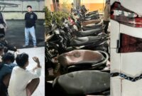 Kolase foto saat para remaja yang diamankan Polsek Pringsewu Kota berikut barang bukti sepeda motor dan sarung yang telah di modifikasi, Minggu 22 Februari 2026 | Dok. Humas Polres Pringsewu.