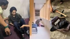Kolase foto saa pelaku diamankan petugas, saat korban kondisinya diluar ruangan dan barang bukti yang dibawa pelaku | ist/Media Prioritastv.com.