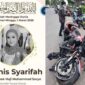 Kolase foto flyer ucapan duka meninggalnya istri bos rokok HS dan kondisi moge yang ditumpanginya usai kecelakaan, Minggu 1 Maret 2026 | ist/Media Prioritastv.com.